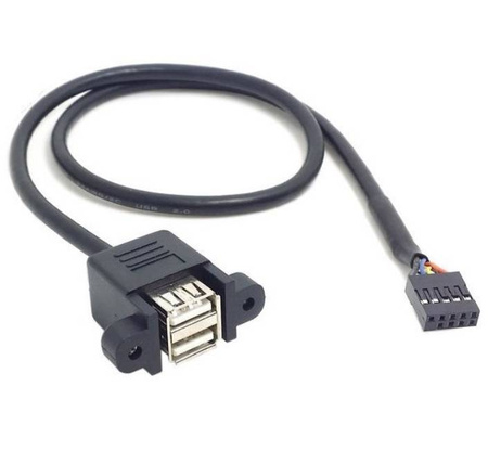 Gniazdo USB A podwójne do obudowy z gniazdem 2x5 przewód 30cm